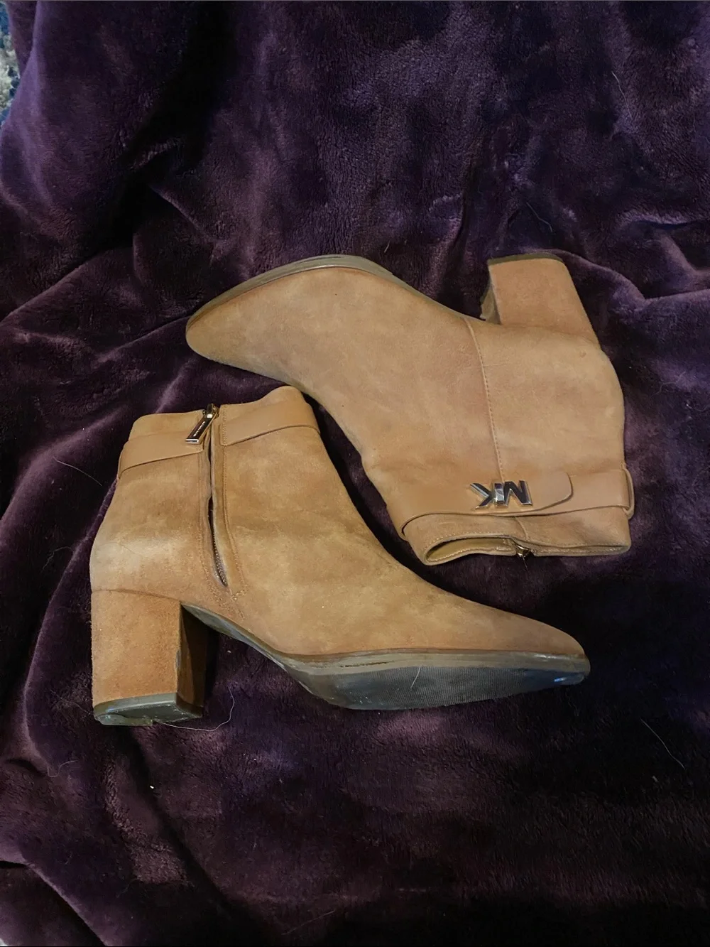 Michael Kors Tan Suede Ankle Booties with MK Accent